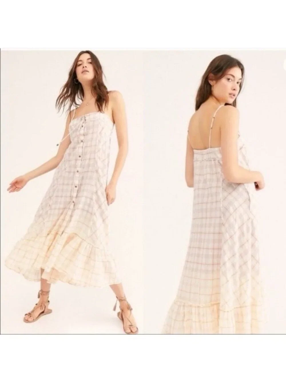 Free People Plaid City Maxi Dress Small New